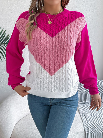 Contrast Round Neck Long Sleeve Sweater.