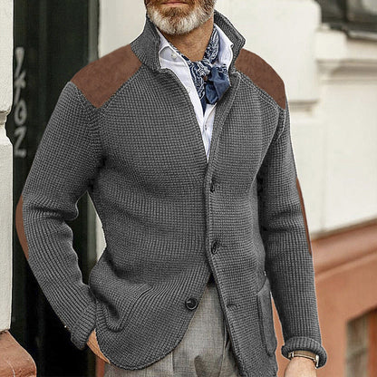 Men’s Slim-fit Lapel Long-sleeved Knitted Sweater Coat