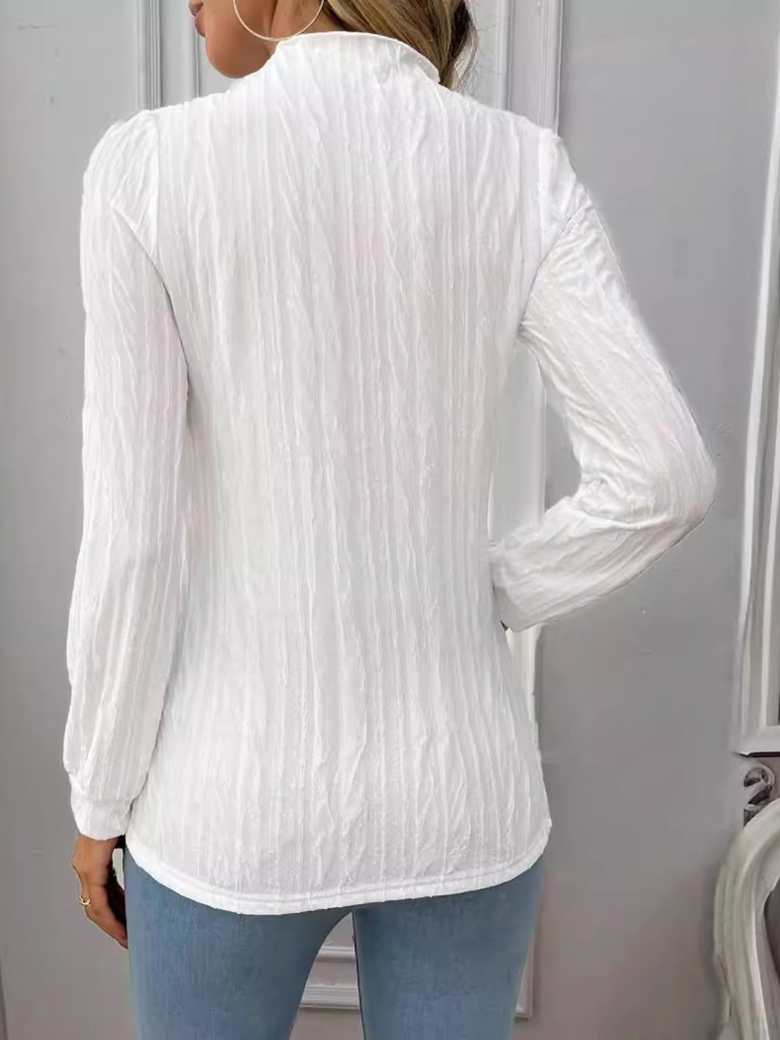 Texture Mock Neck Long Sleeve Top