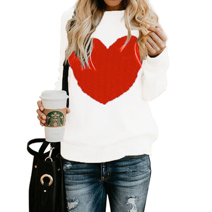 Love Printed Pullover Sweater For Women Solid Color Spring And Autumn.