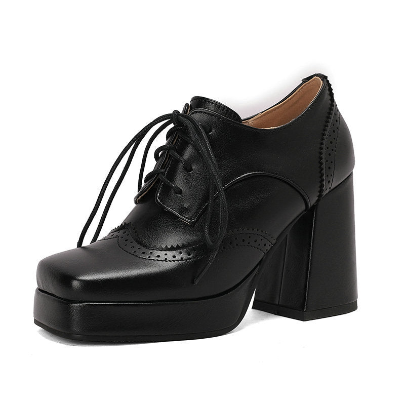 Women's Shoes Carved Square Toe Platform