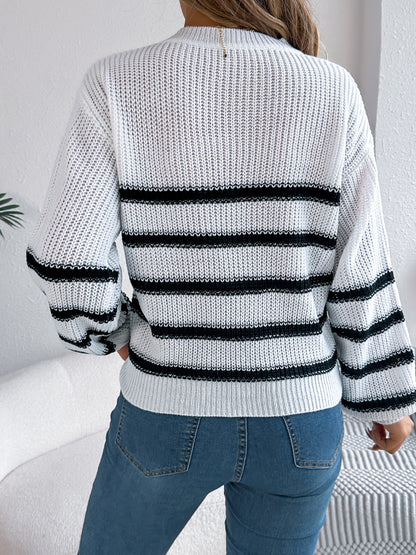 Women’s Striped Round Neck Long Sleeve Sweater