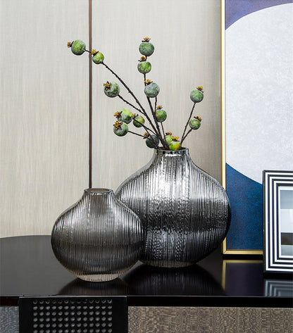 Silver Striped Glass Vase Flower Arrangement