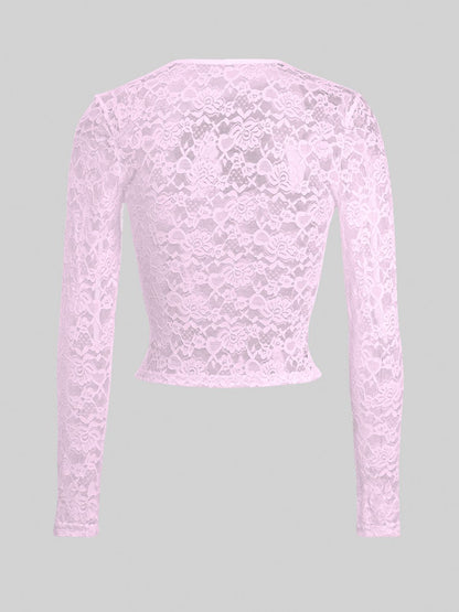 Scoop Neck Long Sleeve Lace Top