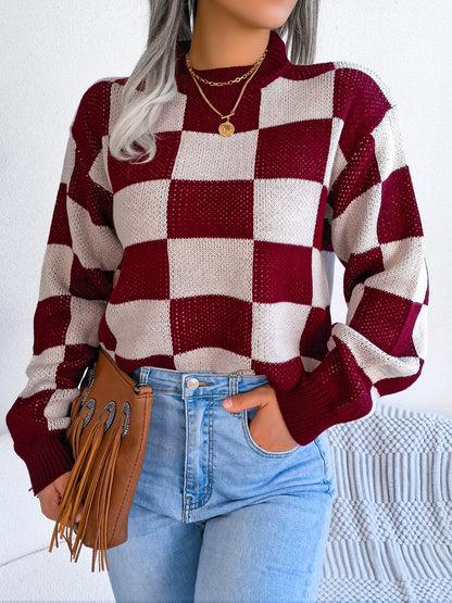 Women’s Checkered Long Sleeve Sweater