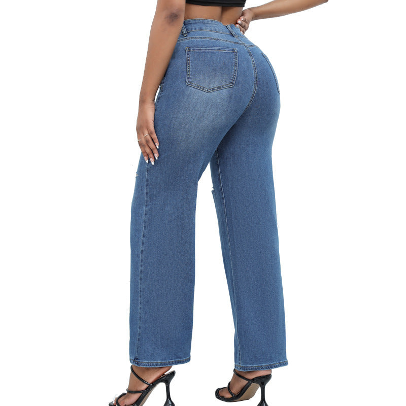 Women’s Elegant Ripped Wide-leg Jeans