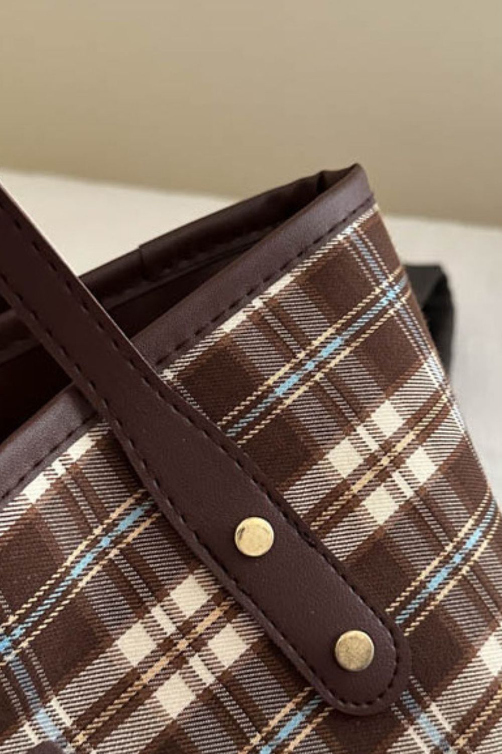 Plaid Leather Tote Bag