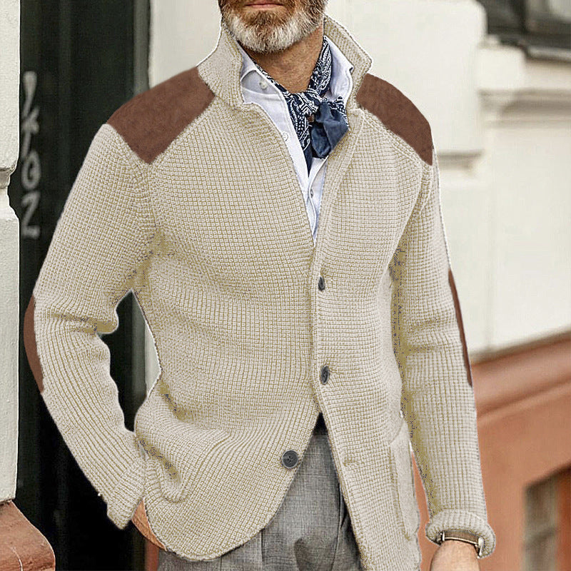 Men’s Slim-fit Lapel Long-sleeved Knitted Sweater Coat