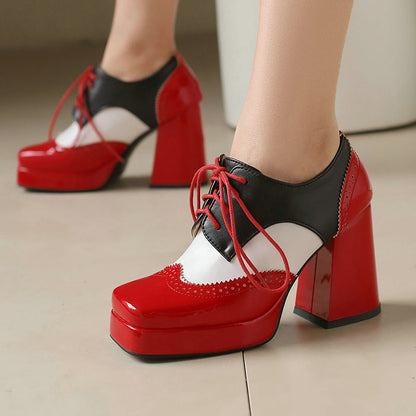 Women's Shoes Carved Square Toe Platform