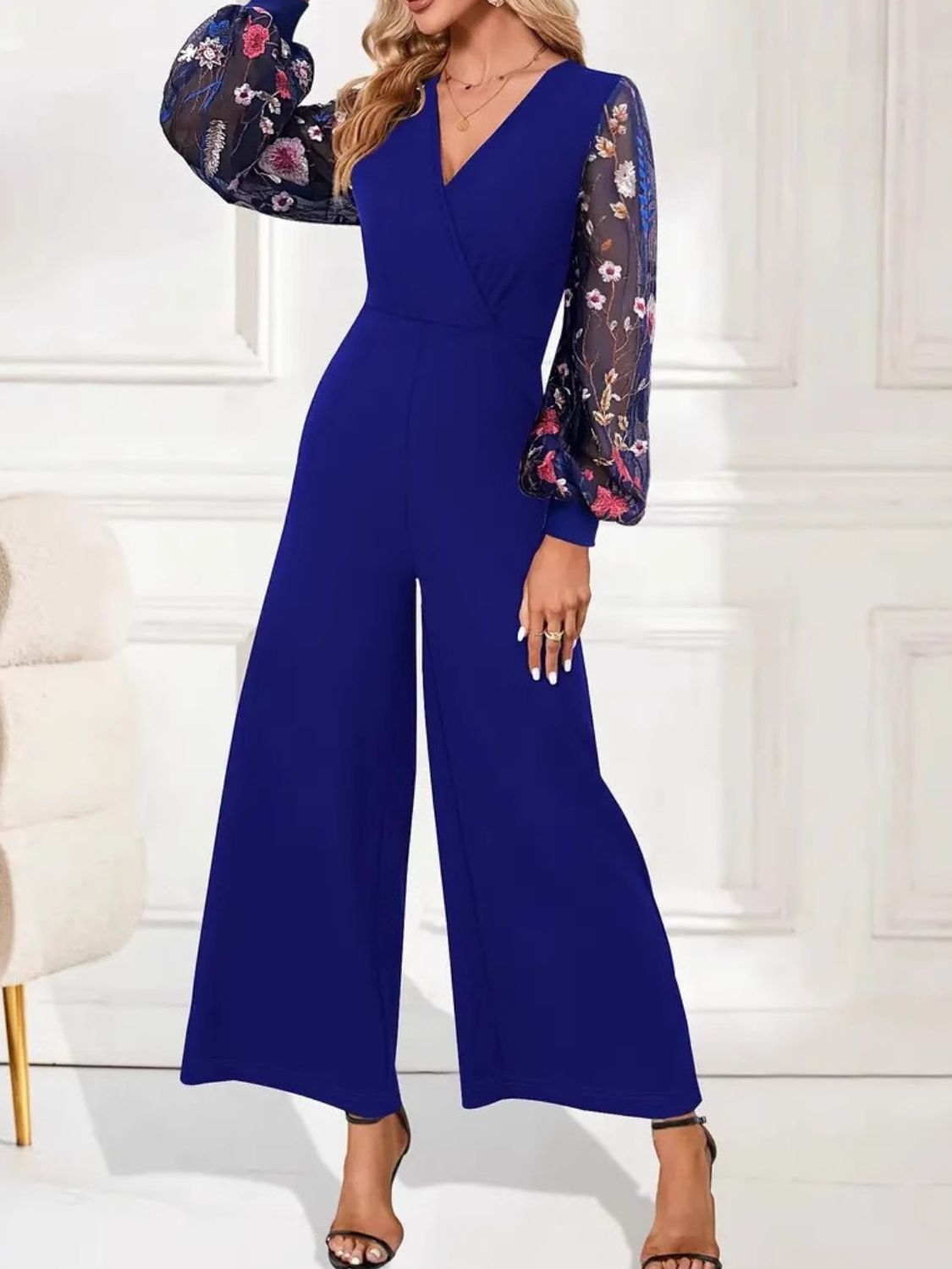 Women’s Embroidered Long Sleeve Wide Leg Jumpsuit