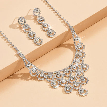 Rhinestone Necklace And Earrings Suite Women's