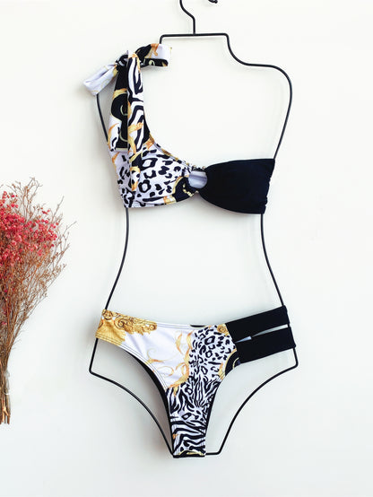 One-shoulder print swimsuit