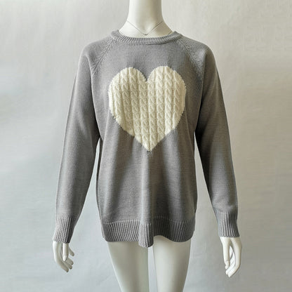 Love Printed Pullover Sweater For Women Solid Color Spring And Autumn.