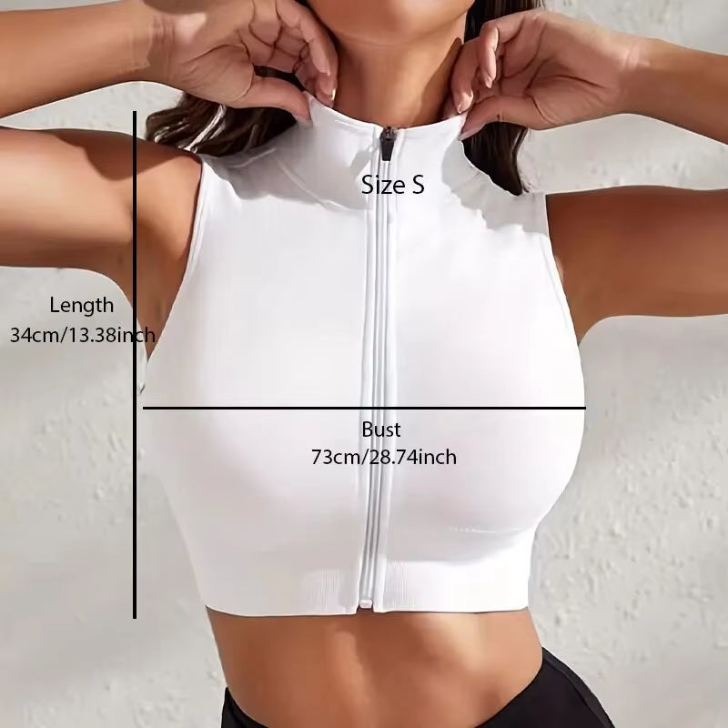 Women'S 2-Piece Set Close-Fitting Breathable Sexy Yoga Zipper Exercise Fitness Vest Top