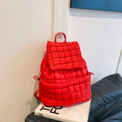 Color Quilted Women Backpack Puffy Down Shoulder Bag