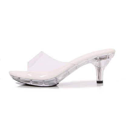 Stiletto Transparent Crystal Car Model Luminous High Heel Platform Shoes Slippers