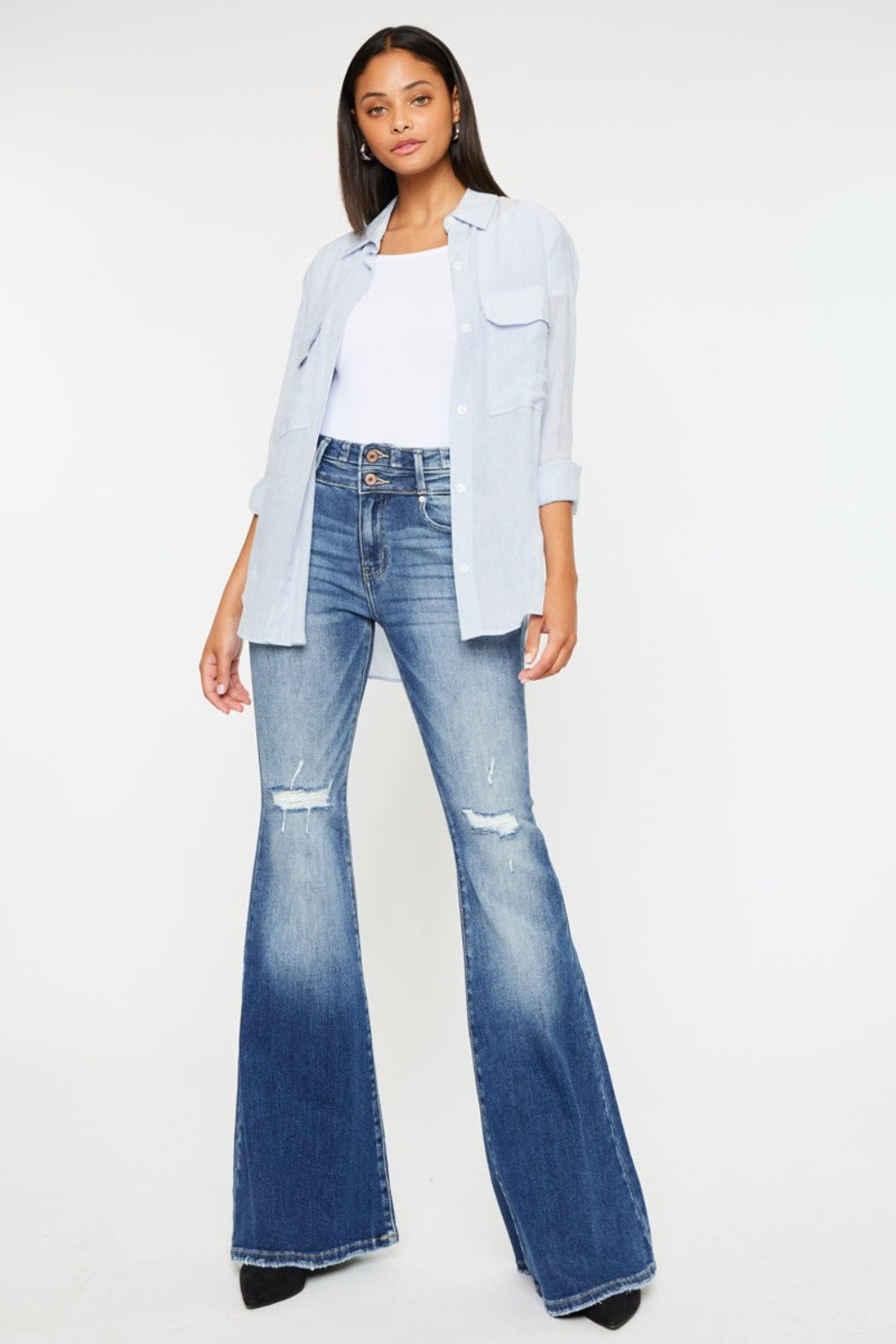 Women’s High Rise Wide Waistband Flare Jeans