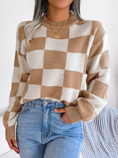 Women’s Checkered Long Sleeve Sweater