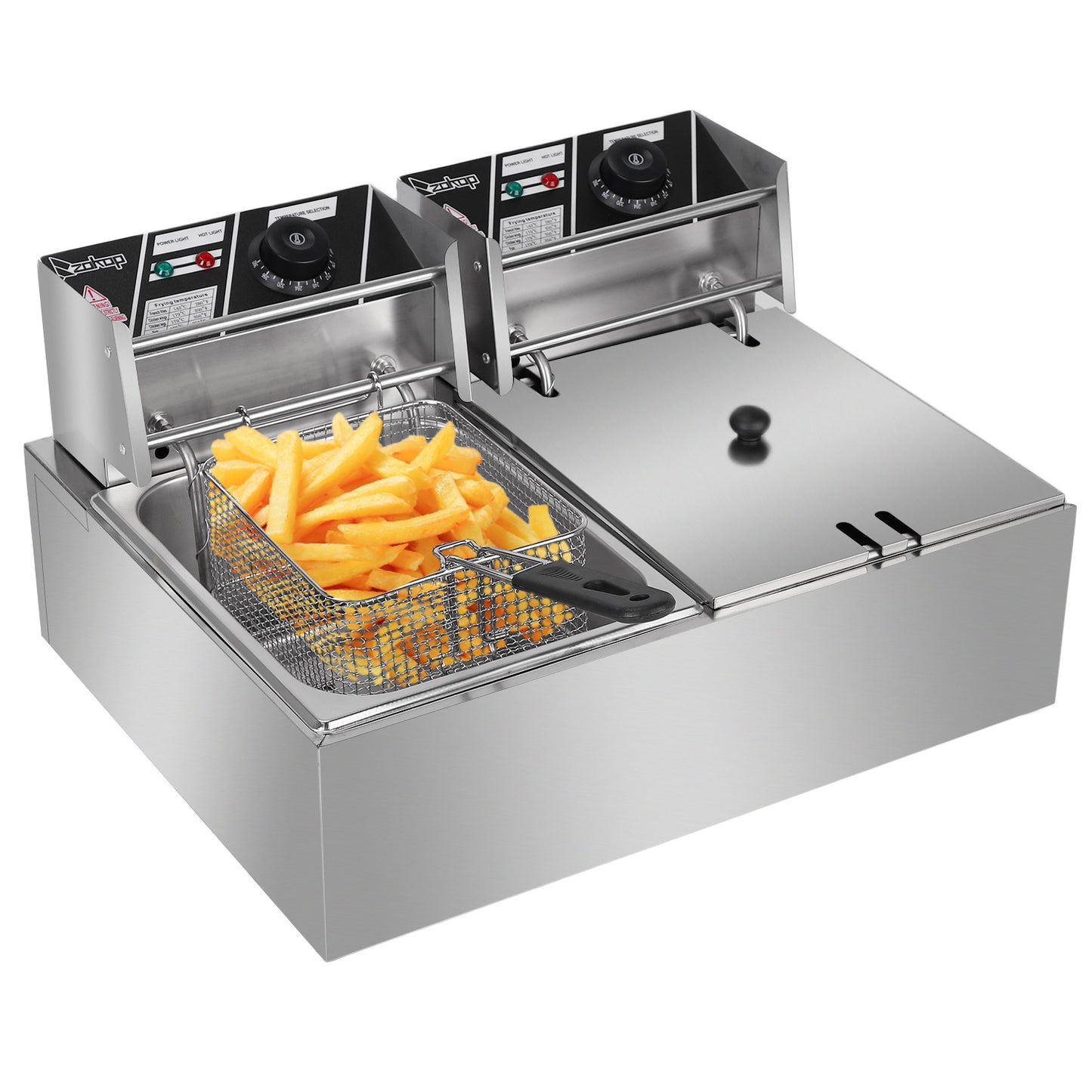 Electric Fryer Silver Stainless Steel Double Cylinder