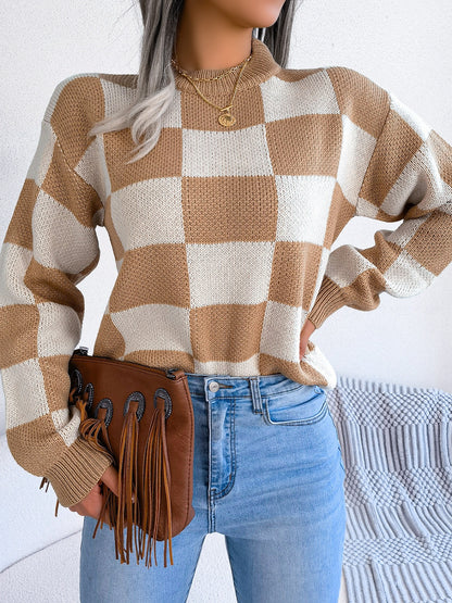 Women’s Checkered Long Sleeve Sweater