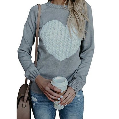 Love Printed Pullover Sweater For Women Solid Color Spring And Autumn.