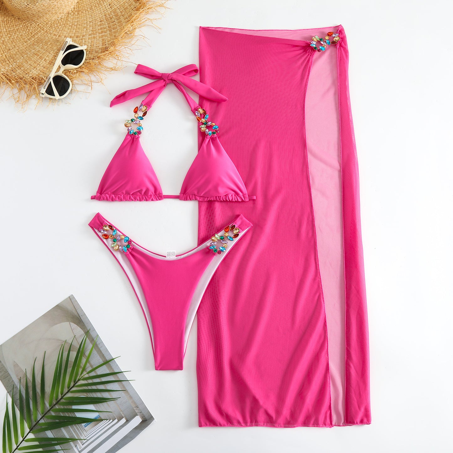 Long Skirt Mesh Three Piece Bikini