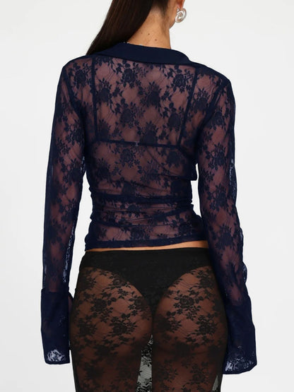 Women’s  Plunge Long Sleeve Lace Top