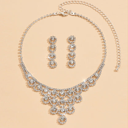 Rhinestone Necklace And Earrings Suite Women's