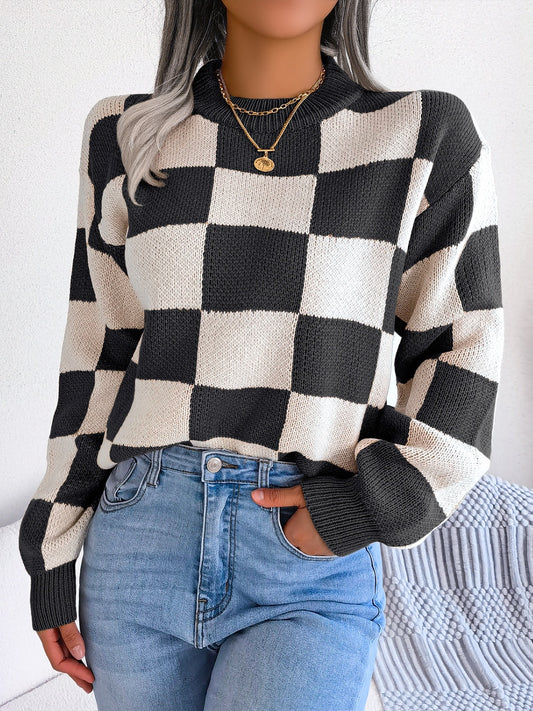 Women’s Checkered Long Sleeve Sweater