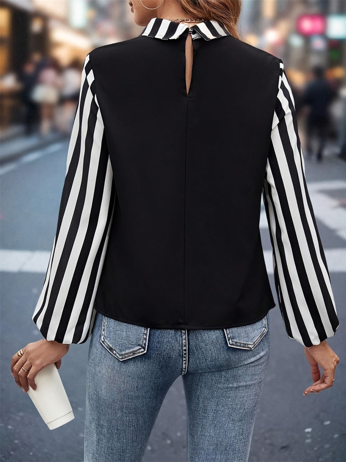 Women’s Striped Collared Neck Long Sleeve Blouse.