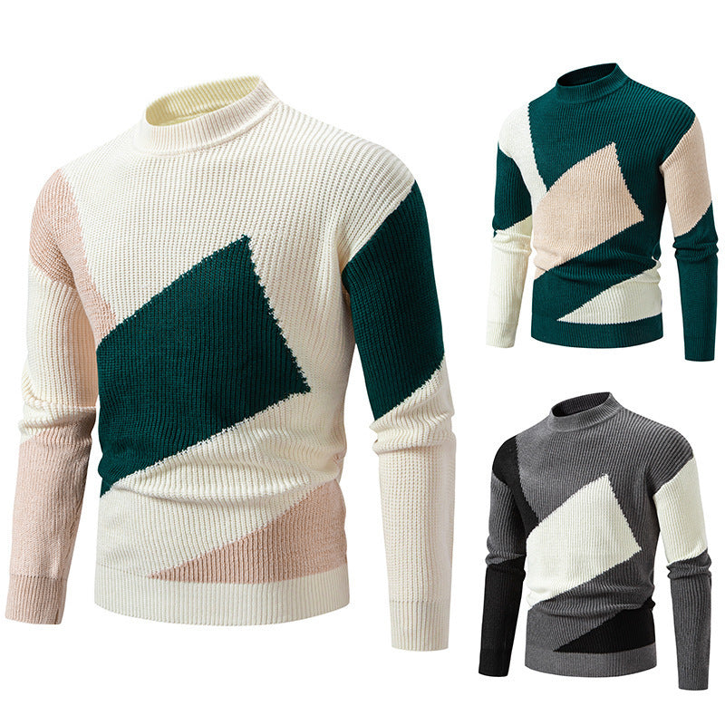 Men's Round Neck Multicolor Pullover Sweater.