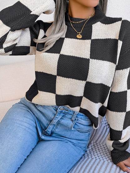 Women’s Checkered Long Sleeve Sweater