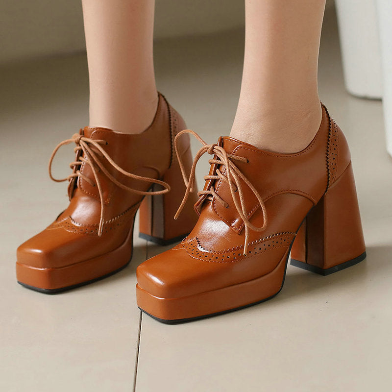 Women's Shoes Carved Square Toe Platform