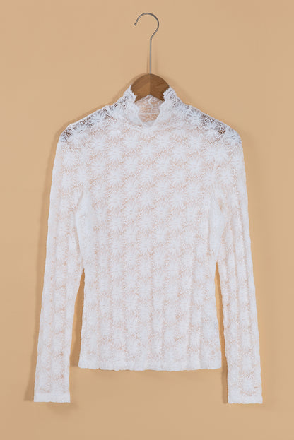 Mock Neck Long Sleeve Lace Top.