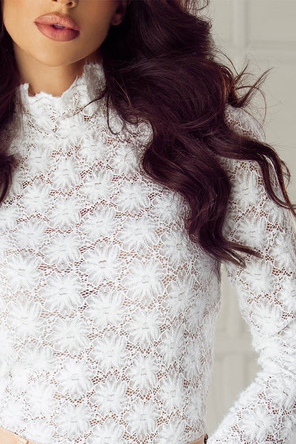 Mock Neck Long Sleeve Lace Top.