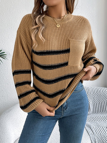 Women’s Striped Round Neck Long Sleeve Sweater