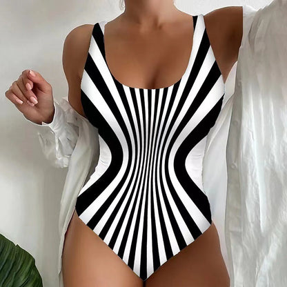 Sling One-piece Striped Printed Swimsuit