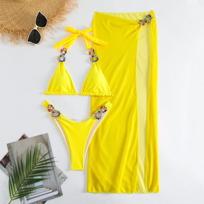 Long Skirt Mesh Three Piece Bikini