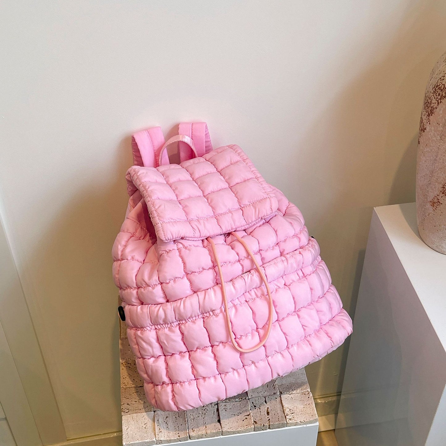 Color Quilted Women Backpack Puffy Down Shoulder Bag