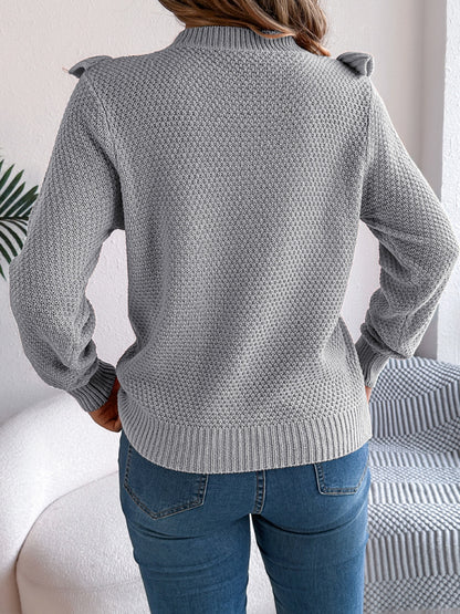 Women’s Ruffled Round Neck Long Sleeve Sweater