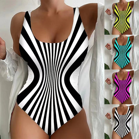 Sling One-piece Striped Printed Swimsuit