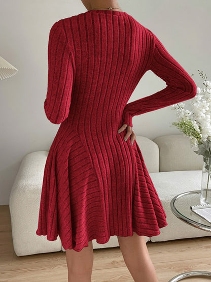 Women’s Ribbed Round Neck Long Sleeve Dress