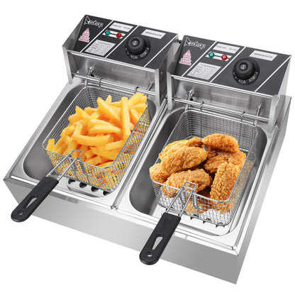 Electric Fryer Silver Stainless Steel Double Cylinder