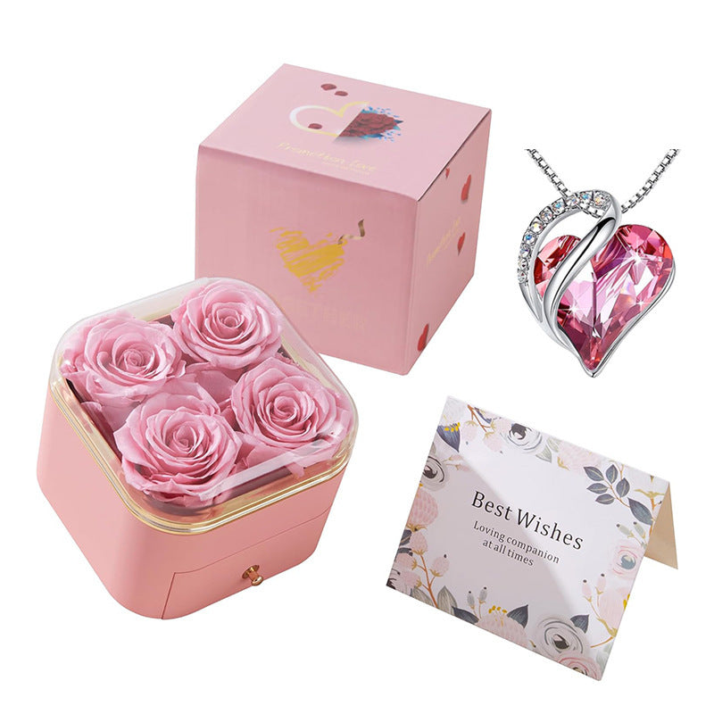 Valentines Day Rose Flower Drawer Jewelry Box Earrings