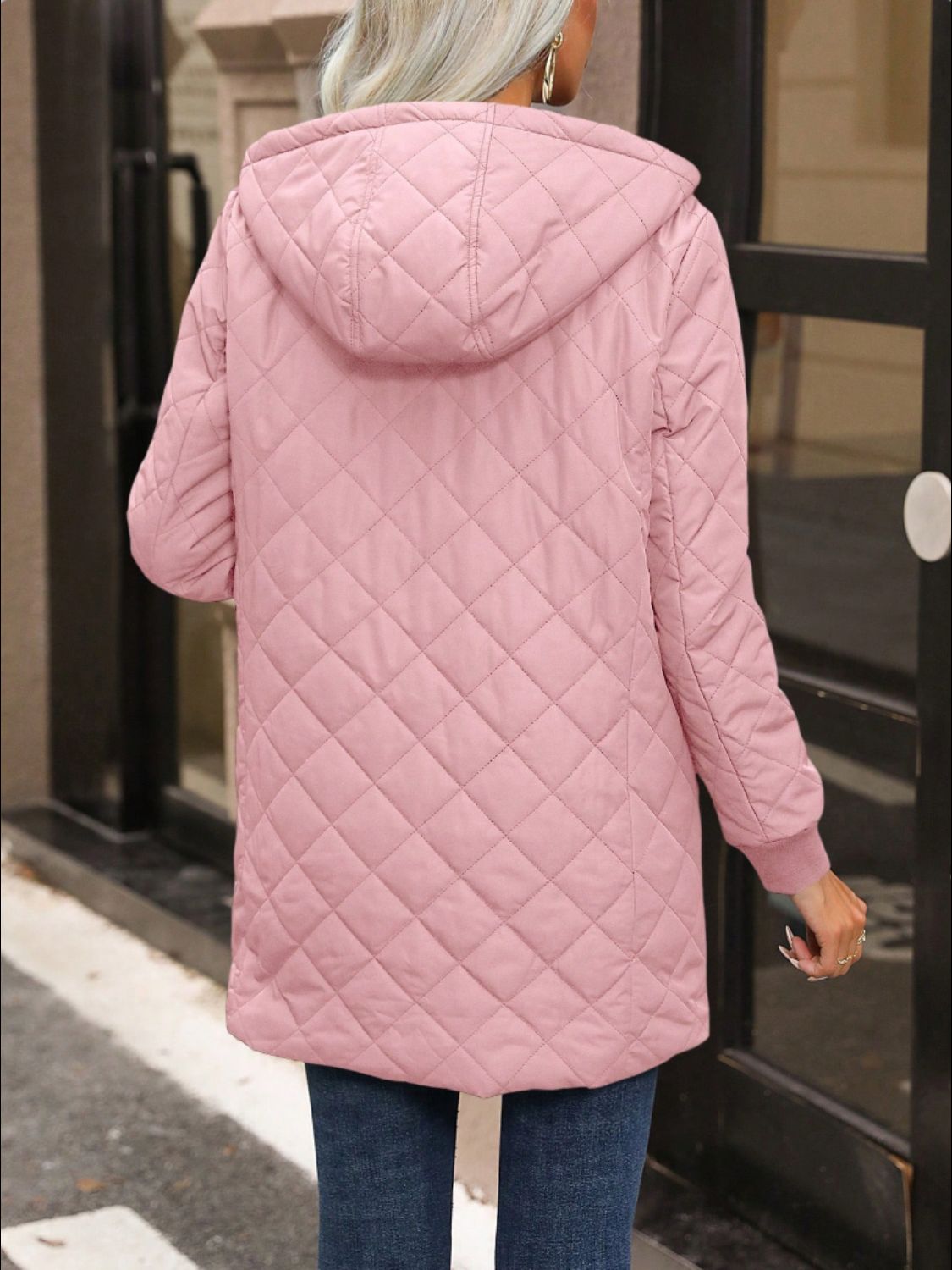 Women’s Quilted Zip Up Hooded Jacket with Pockets