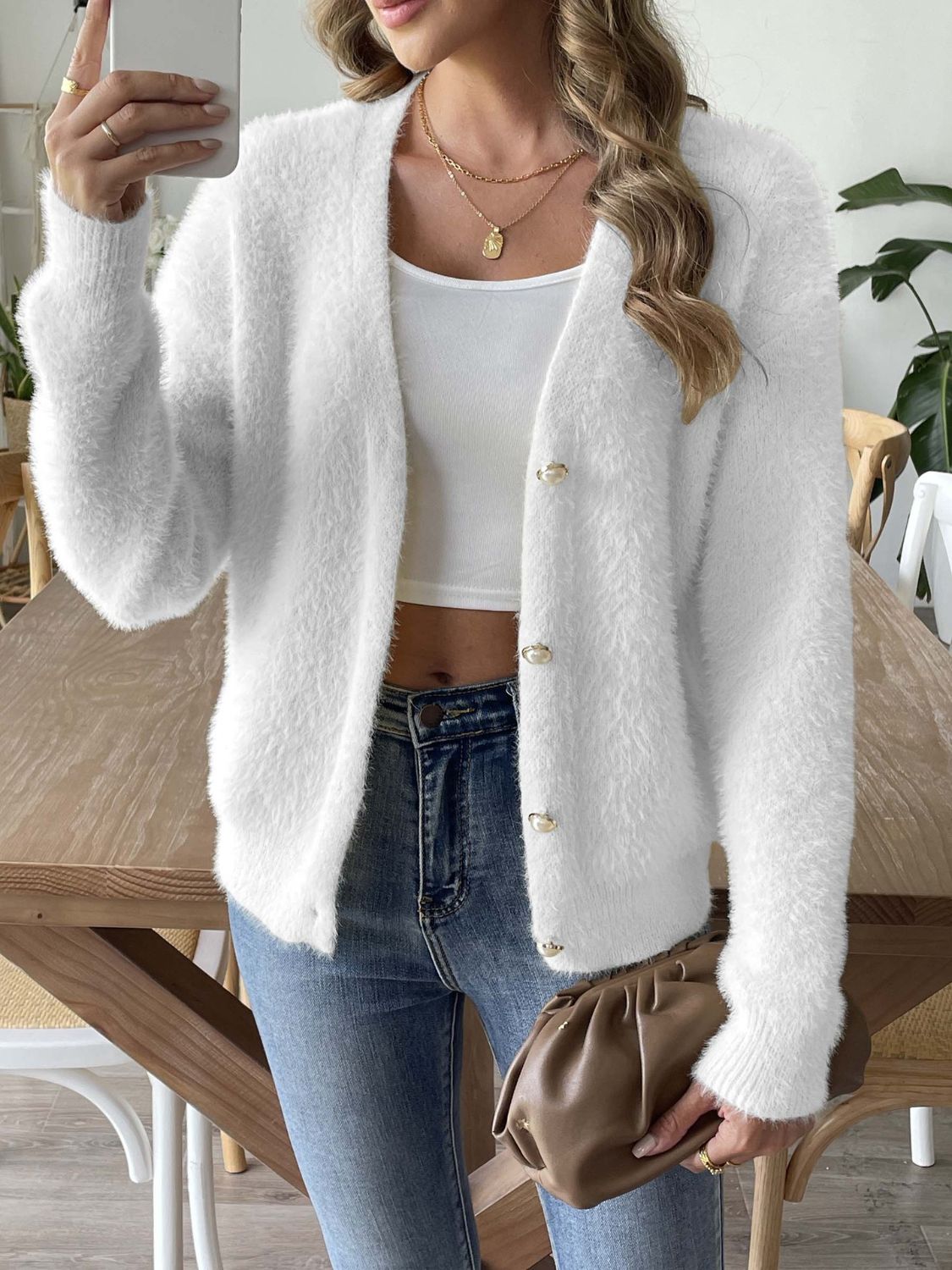 Women’s Button Up V-Neck Long Sleeve Cardigan