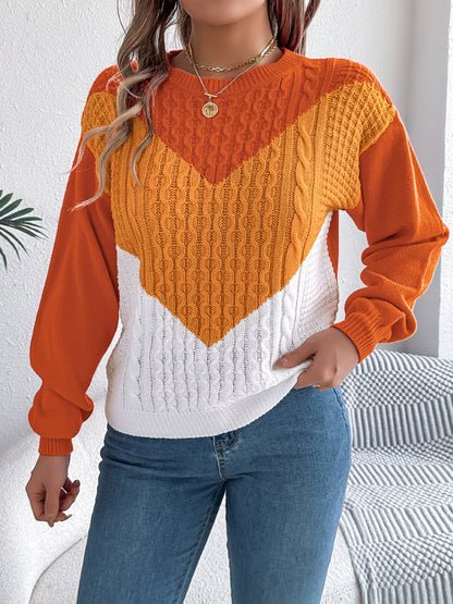 Contrast Round Neck Long Sleeve Sweater.