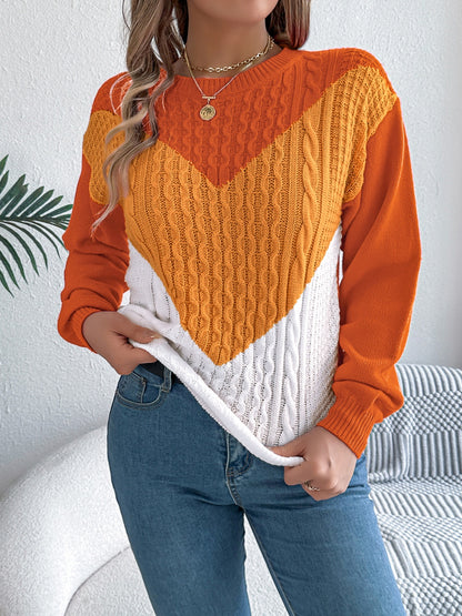 Contrast Round Neck Long Sleeve Sweater.