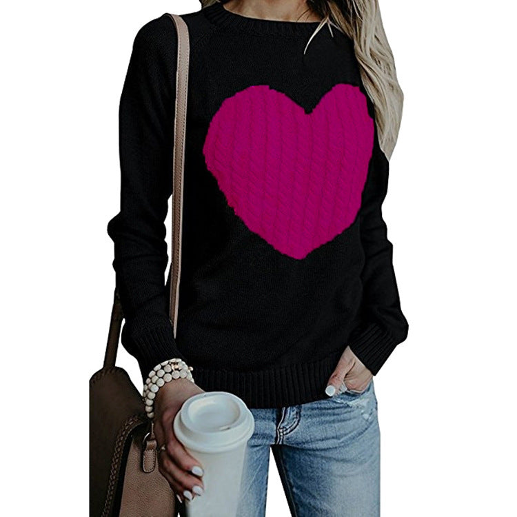 Love Printed Pullover Sweater For Women Solid Color Spring And Autumn.