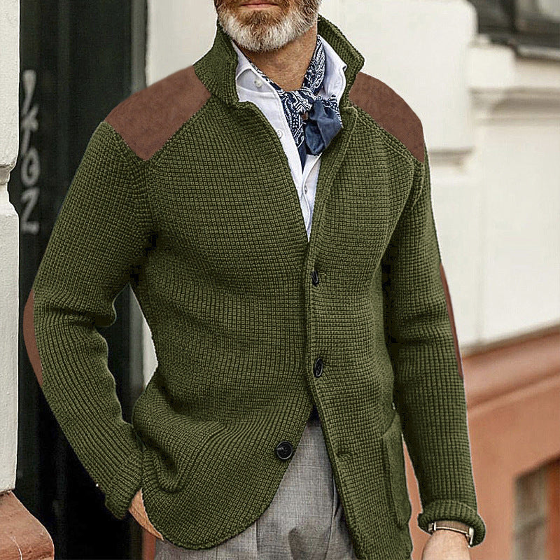 Men’s Slim-fit Lapel Long-sleeved Knitted Sweater Coat